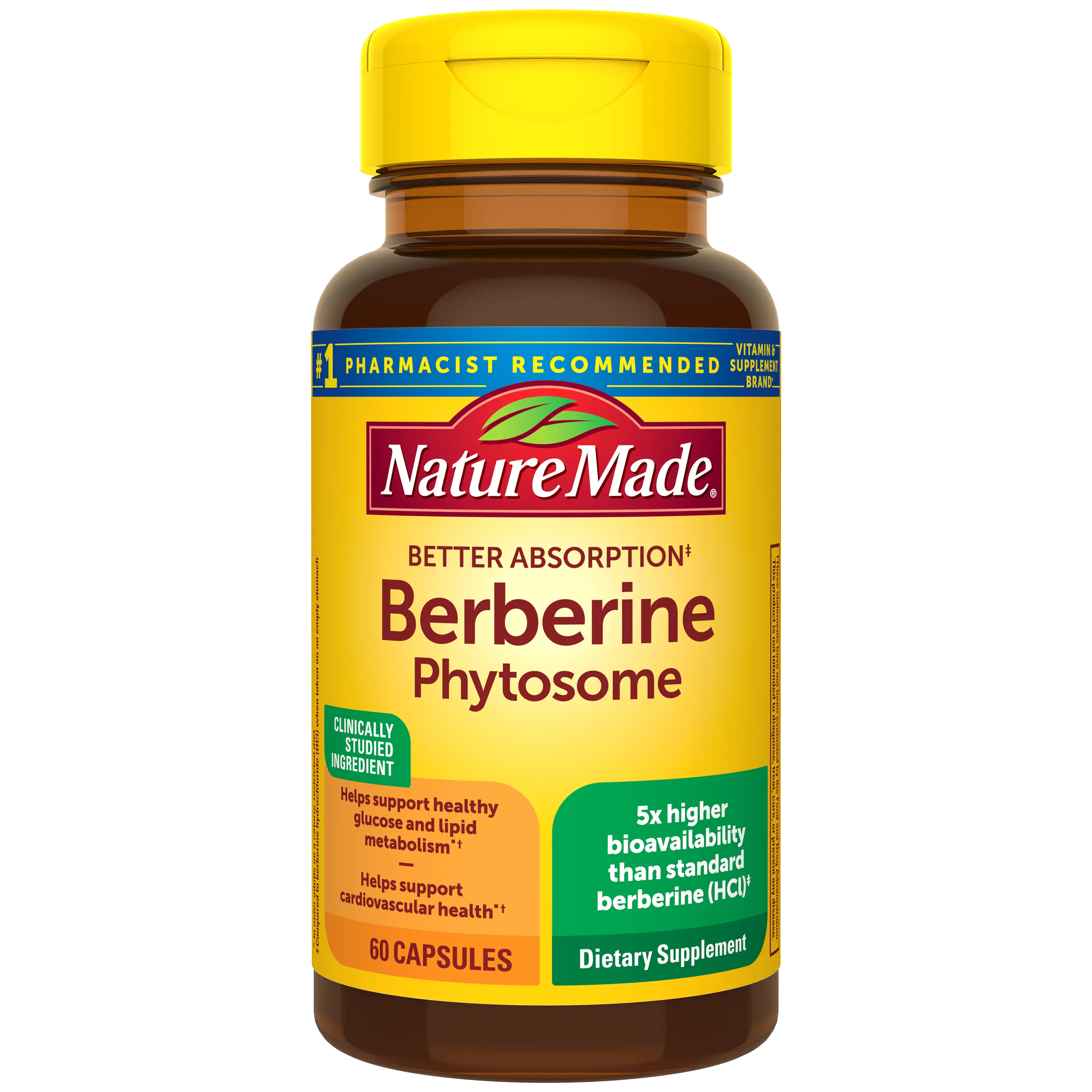 Nature Made Better Absorption Berberine Phytosome Capsules, 1100mg Per 2 Capsules Daily, Berberine Supplement for Cardiovascular Health Support, 60 Capsules, 30 Day Supply