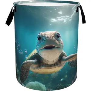 Laundry Basket, Dirty Clothes Basket, Foldable Waterproof Cloth Basket for Bedroom,, Clothes,Large Basket Home Decoration(Sea Turtle)