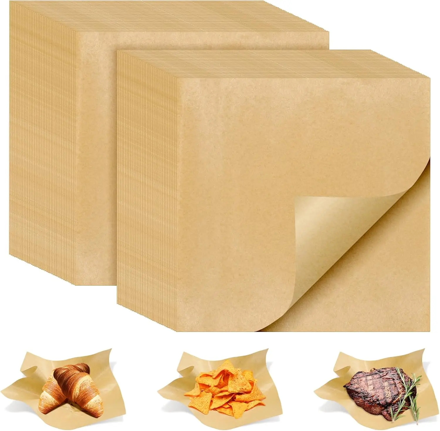 100 PCS Deli Paper Sheets 12x12 Inch, Unbleached Wax Paper Sheets for Food, Grease Resistant Sandwich Wrapping Paper for Cookies, Burger, Kitchen Cooking and BBQ (Brown)