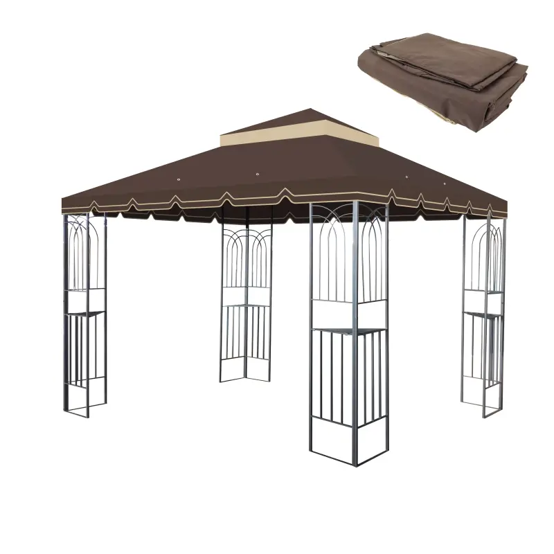 10x10 Ft Outdoor Patio Gazebo Replacement Canopy Awning - Double-Tiered Polyester Roof Cover with Great Wall Border, Lower Top Design, Sun/UV Protection, Mosquito Netting, Drain Holes, Fade Resistance, 5.5 lbs (Frame Not Included) for Outdoor Leisure Time