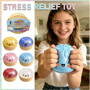 [ Blind Box ] 2026 New Glitter Dumpling Squishy with Steameer Box, Soft Sensory Fidget Steamed Bun Squeeze Toy Aesthetic Mystery Sensory Fidget Squishy toy for Adult Stress & Anxiety Relief 1pc