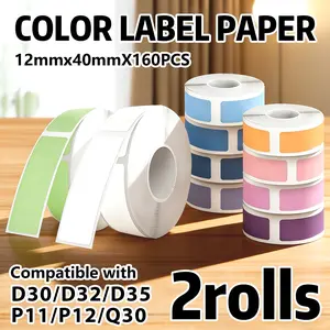 2 Rolls Colorful Thermal Label Paper, Compatible with D30 P15, Waterproof Oil-Resistant Tear-Proof Scratch-Proof, Office School Home Use