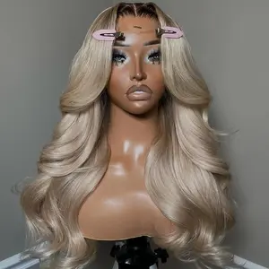 KEPHARE Ombre Brown Roots Ash Blonde Wigs Human Hair 180% Density 13x4 Body Wave Lace Front Wigs Glueless Ombre Blonde Colored 4x4 Hd Thin Glueless Wig Pre Cut Pre Plucked