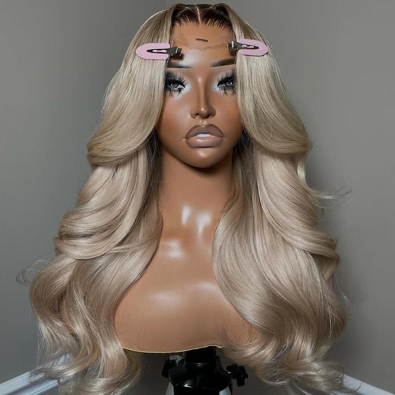 KEPHARE Ombre Brown Roots Ash Blonde Wigs Human Hair 180% Density 4x4 Body Wave Lace Front Wigs Glueless Ombre Blonde Colored 4x4 Hd Thin Glueless Wig Pre Cut Pre Plucked
