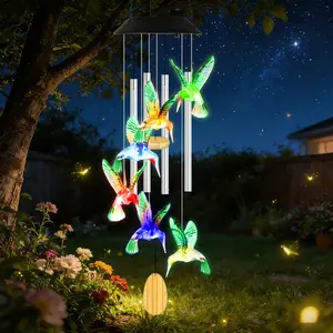Solar Hummingbird Wind Chime With Aluminum Tubes 7 Color Changing Wind Chime For Outside IPX4 Waterproof Outdoor Garden Yard Decor#homeimprovement#space saving