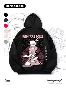 Demon Slayer Muzan Kibutsuji Graphic Hoodie Long Sleeve Tops, Loose Fit with Pockets, Casual Fitted Sweatshirt for Home Wear or Daily Use