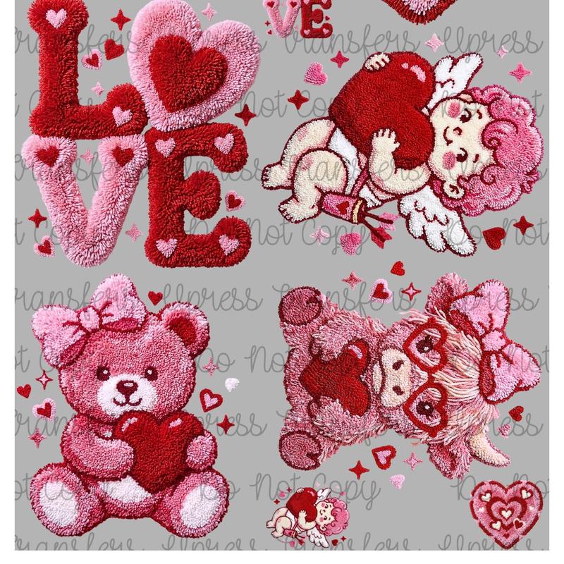 Faux Yarn Valentine Mini DTF Transfer Gang Sheet 24.5" wide x 36" long Direct To Film