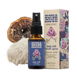 SUPERMUSH Daily Chill Oral Spray - 30g, 52 Servings, Hibiscus Dream Lavender & Organic Lemon Flavor, Sugar-Free Mushroom Supplement for Adult Stress Relief, 24-Month Shelf Life, Single Item