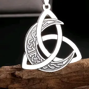 Stainless Steel Celtic Knot Moon Pendant and Chain