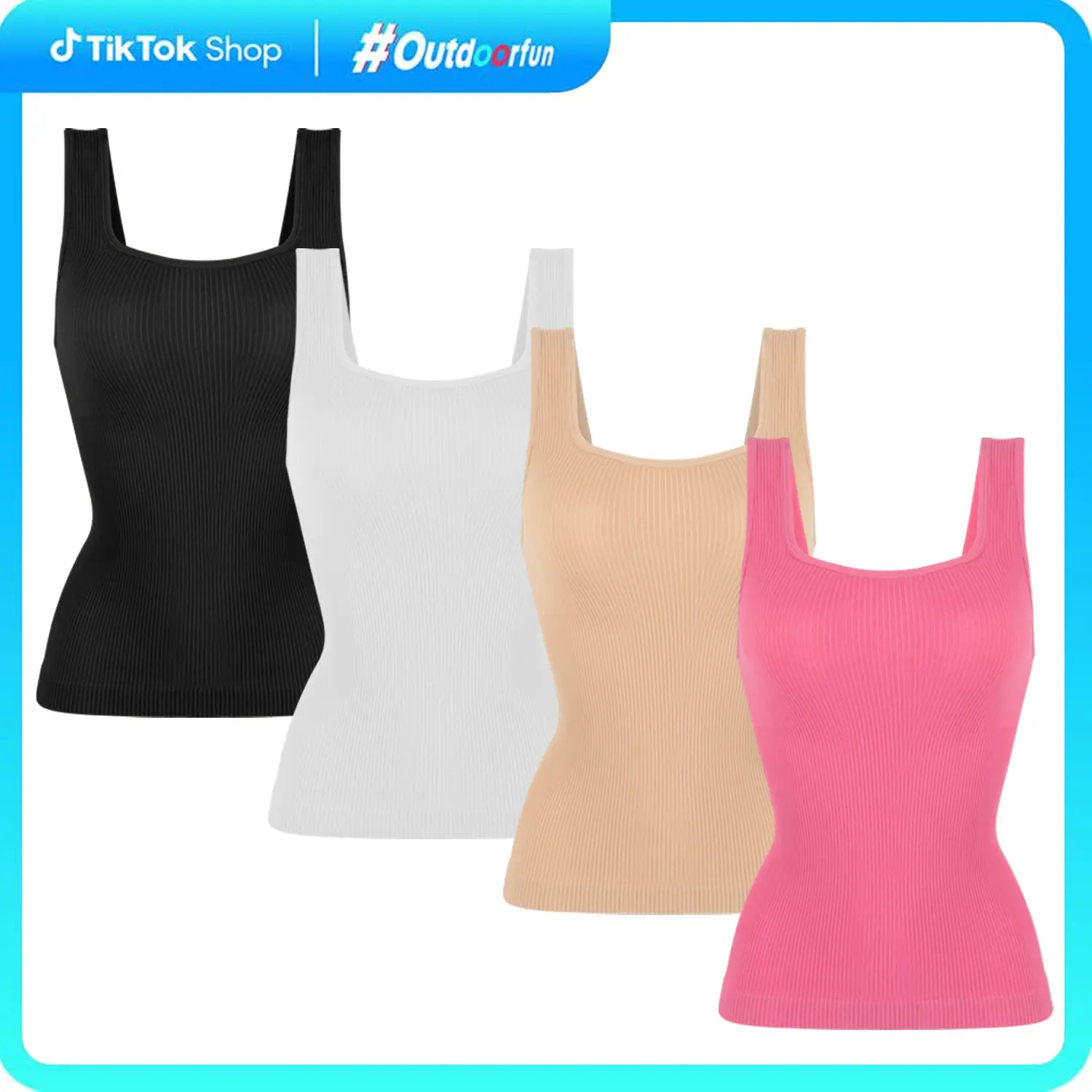 Women's Tummy Control Tank Top, Soft Square Neck Shapewear, Casual Solid Backless Body Shaper
