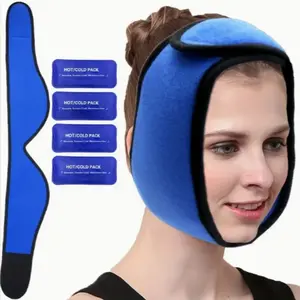 Reusable Ice Belt for Face with 4 Gel Bags, 5 Counts/set Including 1 Belt and 4 Gel Packs, Hot & Cold Compress Face Ice Pack, Face Relief Ice Gel Bag for Face, Jaw, Head, Facial Tools