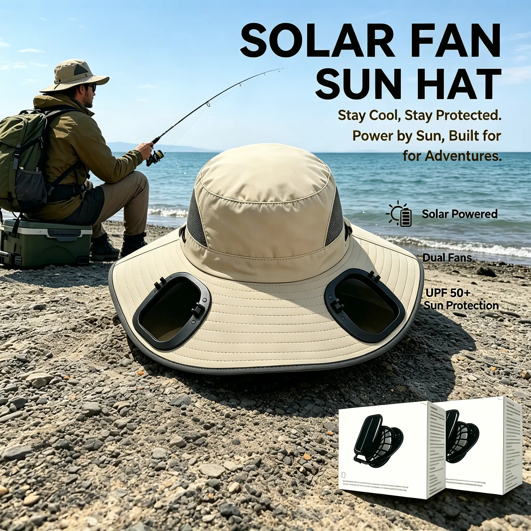 2026 Upgraded Dual Fan Cooling Hat for Men & Women, UPF 50+ UV Protection Wide Brim Sun Hat, USB Rechargeable Water-Resistant Outdoor Hat for Construction, Lawn Mowing, Fishing, Gardening, Golf, Camping & Outdoor Work