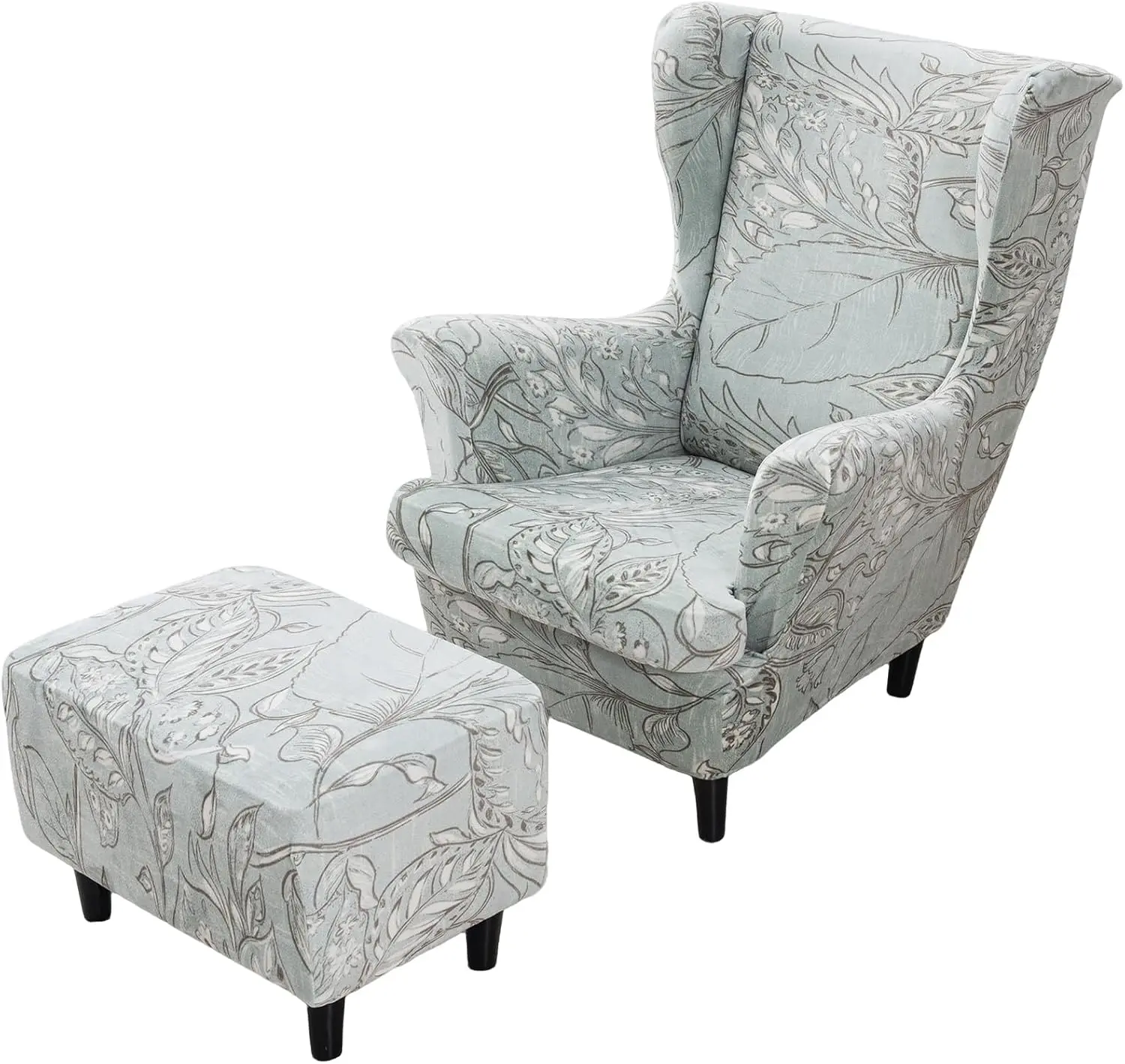 HAOYONG Stretch Wing Chair Cover Set Ottoman Slipcover 2 Pieces Wingback Chair Slipcover and and 1 Piece Rectangle Storage Stool Cover Removable Armchair Sofa Covers for Living Room Bedroom