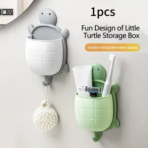 Cute Turtle Wall Hanging Organizer - Multipurpose Bathroom & Kitchen Storage Box with Hook