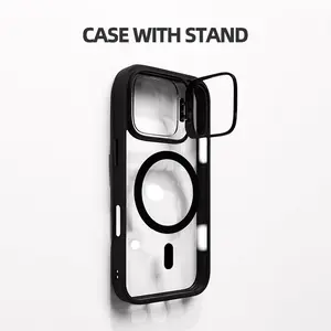 Phone Case for iPhone 12/13/14/15/16/17 Pro Max,17Air,14/15/16 Plus.Features a hidden bracket, supports magnetic wireless charging, camera lens protection, and an all-around drop-resistant design. MagSafe Slim Hard Clear