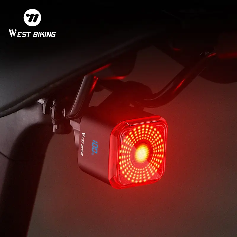 West Biking Intelligent Compact Rear Bike Light with Brake Sensor, Vibration Sensing, Digital Display, and 6 Modes, Bicycle Parts