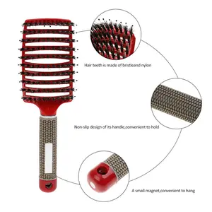 Hairbrush Anti Klit Brushy Haarborstel Women Detangler Hair Brush Bristle Nylon Scalp Massage  Teaser Hair Brush Comb Haircare Handle Heatless Red