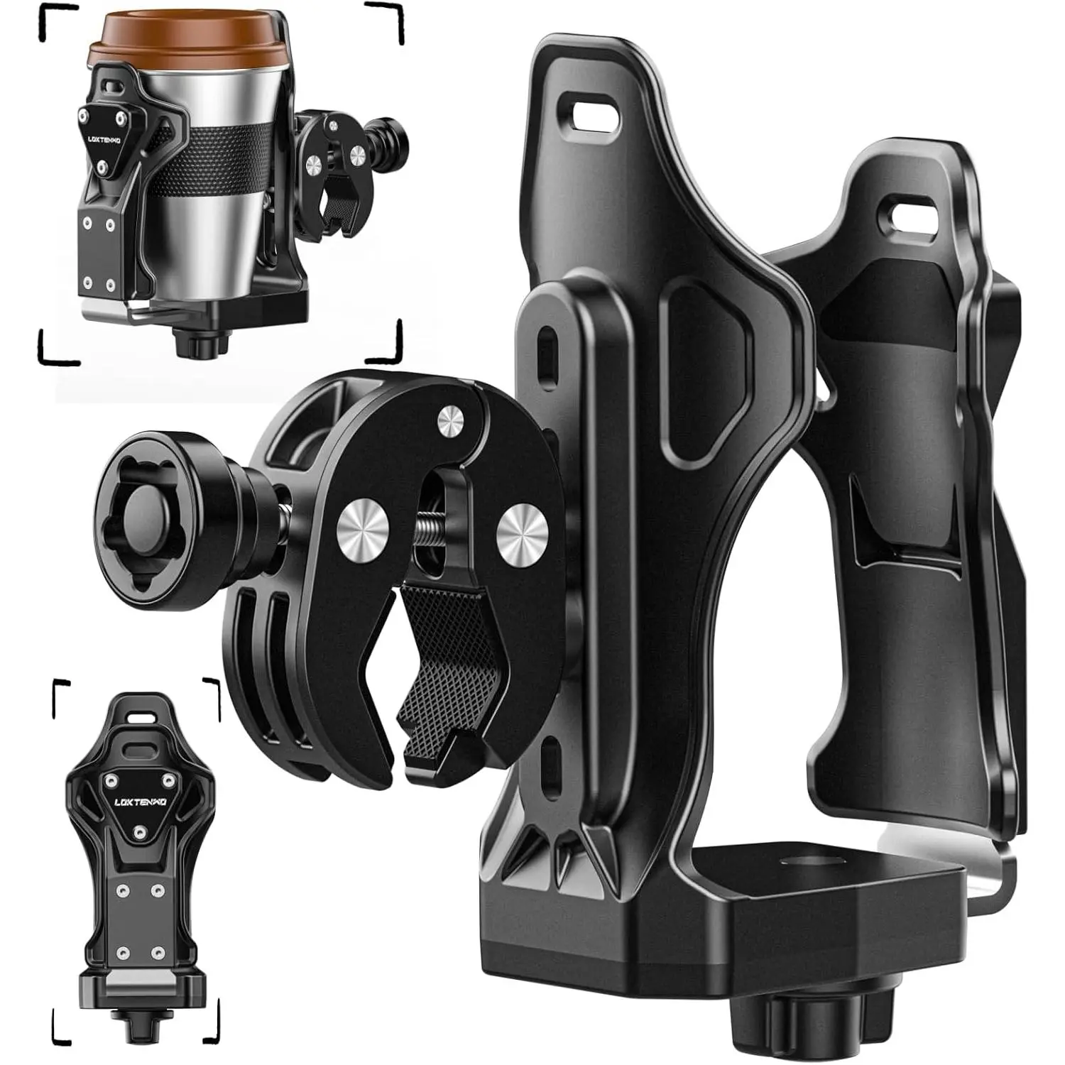 Adjustable Water Bottle Holder with Anti-Theft Lock, Heavy-Duty PA Composite Super Clamp Mount for Motorcycle & Cycling, 40oz Capacity, Multi-Use for ATV & Stroller, 1.95-3.6" Diameter Bottles