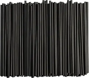 [250 Count] 7.75" High Black Straws, Disposable Plastic Drinking Straws - Black