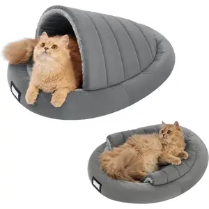 2 in 1 Cat Bed Cave for Kittens and Small Dogs, Cat Tents for Indoor Cats, Covered Cat Beds with Removable Cushion, Calming Cat Nest, Cat Hideaway, Washable Cat House with Non-Slip Bottom
