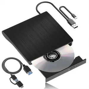 External CD/DVD Player Burner with Extension Data Cable, USB 3.0 Type-C Optical Drive for Windows Mac Pro MacBook