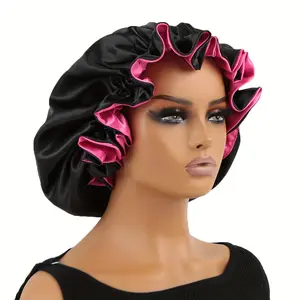 Double Layer Satin Bonnet for Curly Hair - Reversible Night Sleeping Cap for Women, Soft & Comfortable Hair Cover, Hot Pink/Black, XJ44320 Haircare
