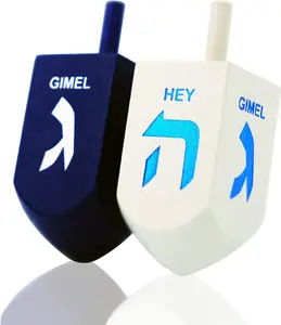 The Dreidel Company Let's Play The Hanukkah Game Extra Large Blue & White Wood Dreidels 2-Pack XL