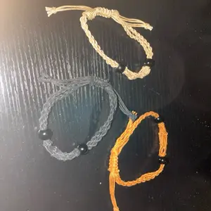 Handcrafted Beaded Bracelets Natural Fiber Adjustable Fit Three Color Options Tan Gray Orange with Crystal net Accent