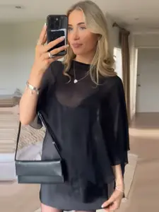 Black Asymmetric Satin Dress Womens Dresses Summer 2026 Elegant Formal Wear Party Dresses Mini Cape Layered Dress Ladies Fashion O-Neck Shawl Dresses Sexy High Street Evening Dresses