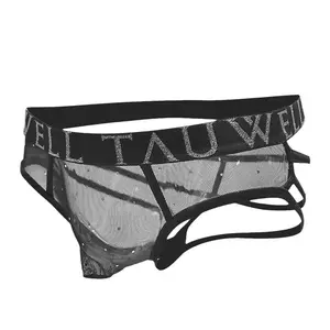 Men's Plain Mesh Briefs - European Look, American Style, Breathable Hollow Cutout Sheer Fabric, Glitter Lettering, for Daily Wear - Menswear Underwear,summervibes