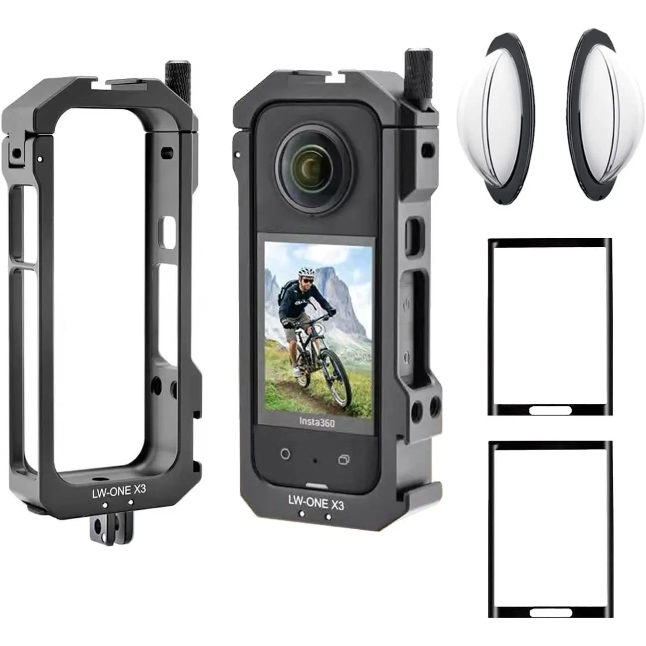 Aluminum Frame Cage Sticky Lens Guard Set Screen Protector for Insta360 X3 X 3 Accessories Kit Anti-Scratch Metal case Housing Shell Tempered Glass Protective Film Cover