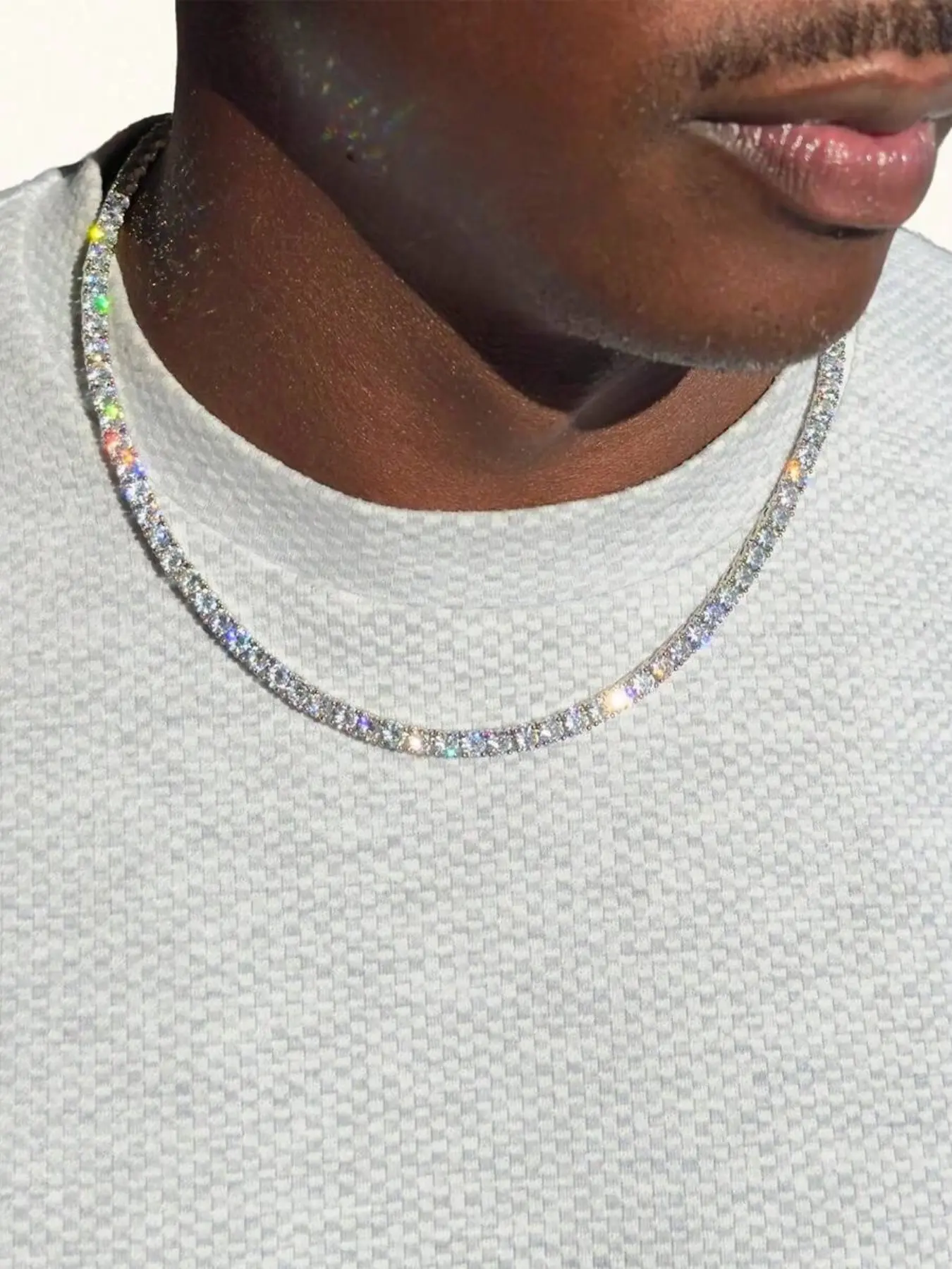 1pc Fashionable Hip-Hop Punk Style Flashing Tennis Chain Necklace, Statement Necklace, Suitable For Daily Wear And Party, Alloy Necklace