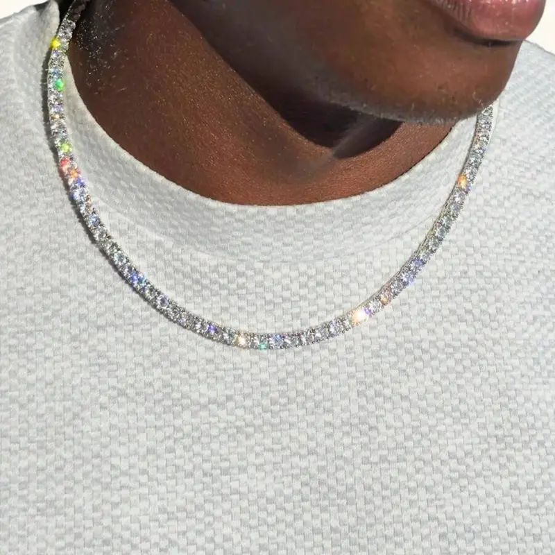 1pc Fashionable Hip-Hop Punk Style Flashing Tennis Chain Necklace, Statement Necklace, Suitable For Daily Wear And Party, Chains Necklace
