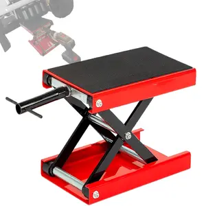 1100 LBS Motorcycle Scissor Lift Jack, Height Adjustable with Rubber Top & Safety Pin, Foldable Center Stand for Dirt Bike, ATV, Red