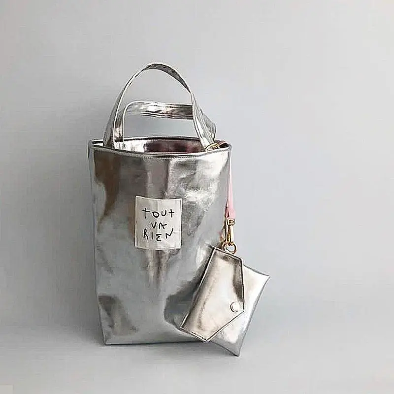 Y2K Vintage Korean Silver Shoulder Luxury Make Small Wallet Tote Bag Ladies Handbag Crossbody Bag Women's Silver Handbags Purses