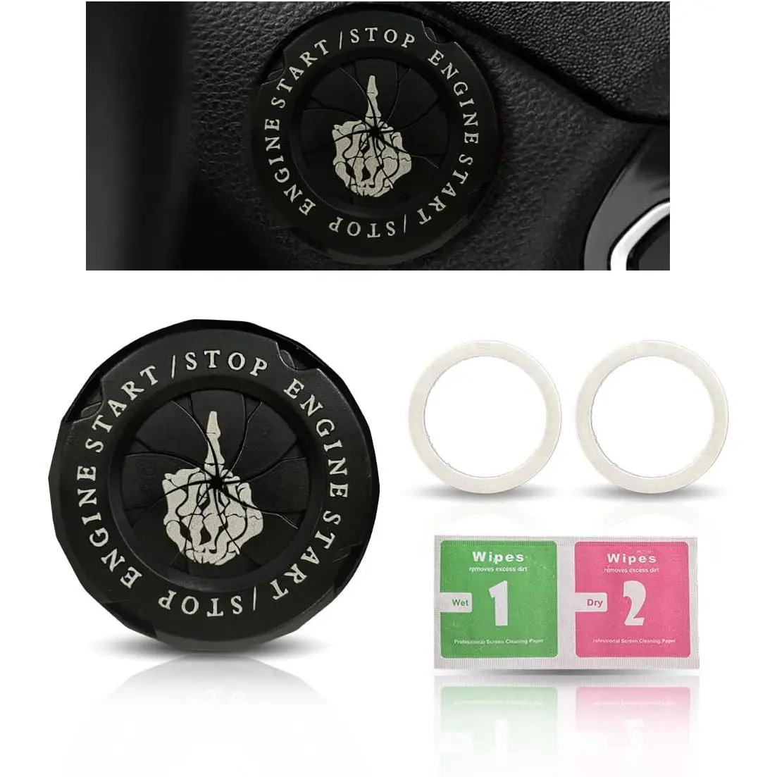 Push Start Stop Button Protector, Rotary   Cover - Anti-Scratch, Decorative -   Interior Accessory (Middle Finger - Black)