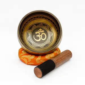 Tibetian Singing Bowl Handcrafted Itching Om Carving Made in Nepal for Yoga Chakra Healing & Stress Relief Mindfulness Practice with Authentic Nepalese Craftsmanship & Manufacturer Warranty