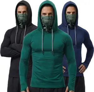 [Quick-Dry Hoodies] 3-Piece Men's Quick-Dry Breathable Hoodies with Face Coverings Long-Sleeve T-Shirts - Spring/Fall Compression Sports Tops - Quick Dry Compression Fishing Shirts Long Sleeve Outdoor Work Tactical Hiking Gear Athletic Fashion