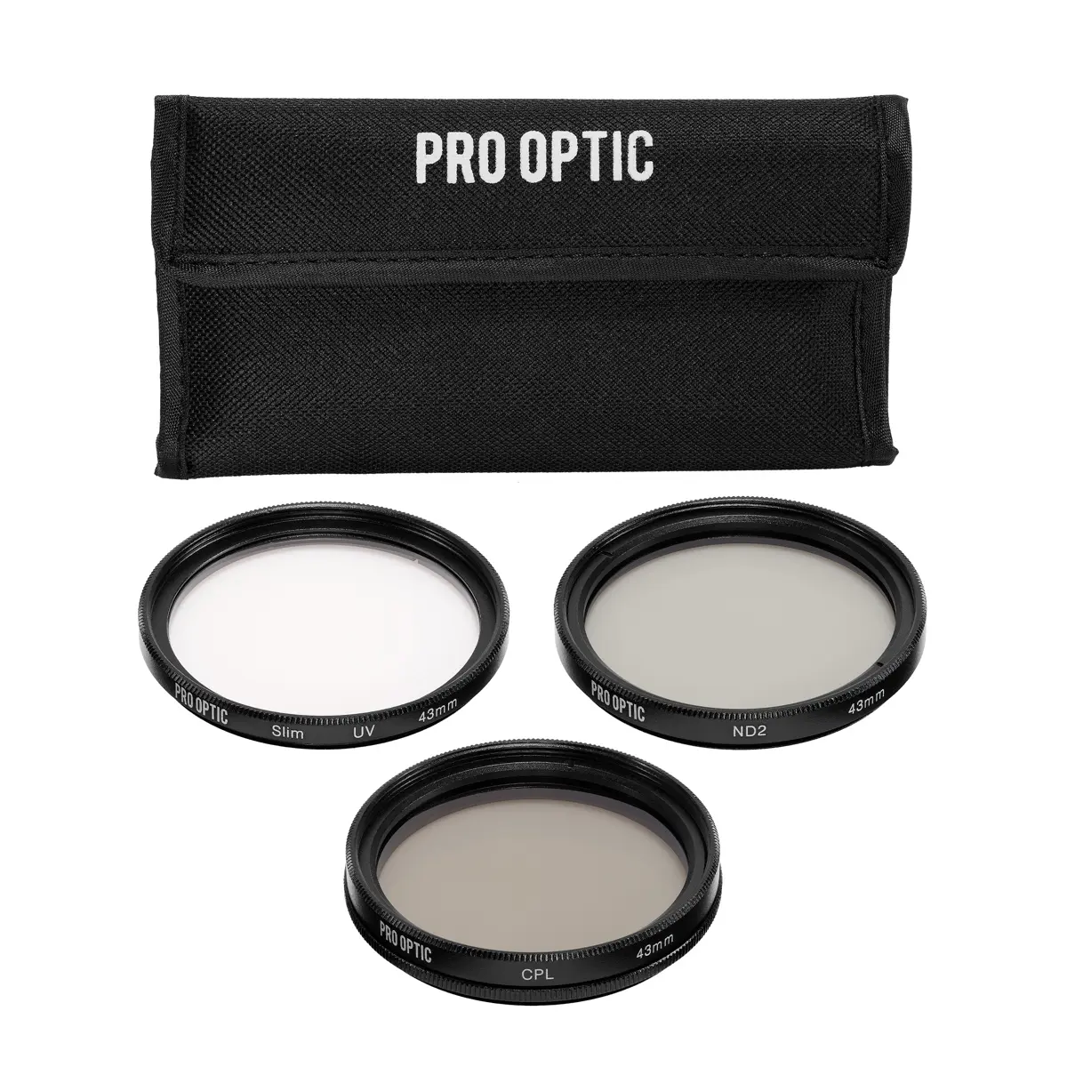 ProOptic 43mm Camera Lens Filter Kit - Digital Essentials Set with UV Protection, Circular Polarizer, ND2 Filters, Metal Construction & Storage Pouch (Camera Accessories)