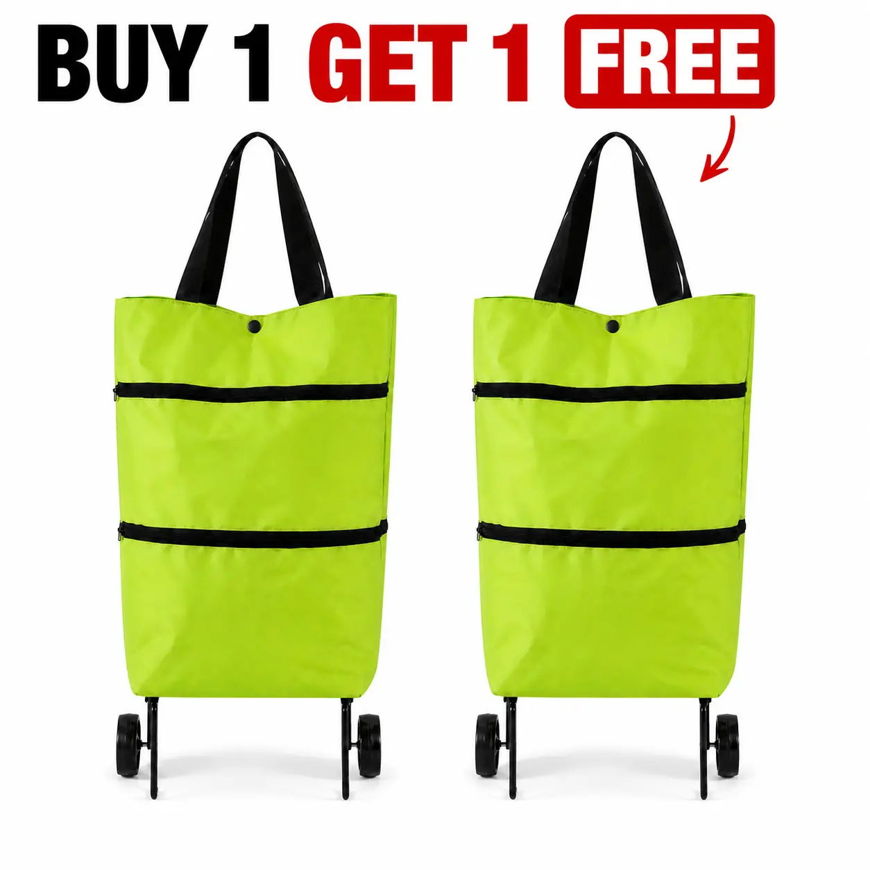 [BUY 1 GET 1 FREE] 2 in 1 Foldable Shopping Trolley Bag with Wheels, Folding Shopping Bag Cart, Lightweight Grocery Bags Shopping Travel Bag on Wheels for Women or Men Travel Home Kitchen Supermarket