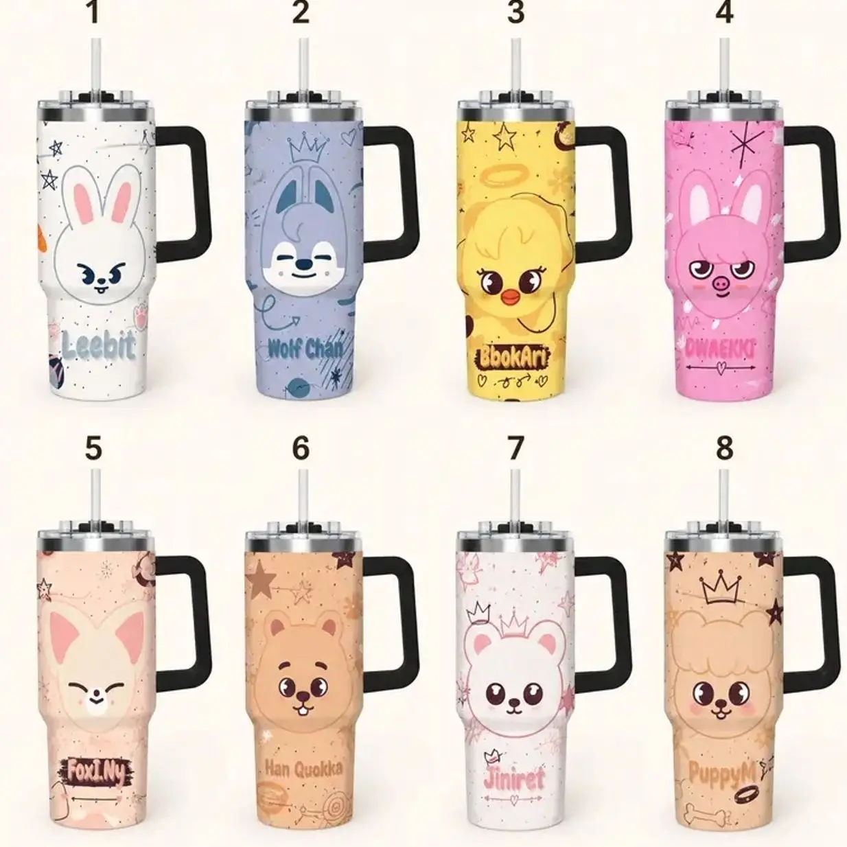 $KZ Tumbler, Inspired Travel Cup, Skz Animal Straw Tumbler, Cute Kpop Fan Gift, Kawaii Idol Cup for Stay Fans
