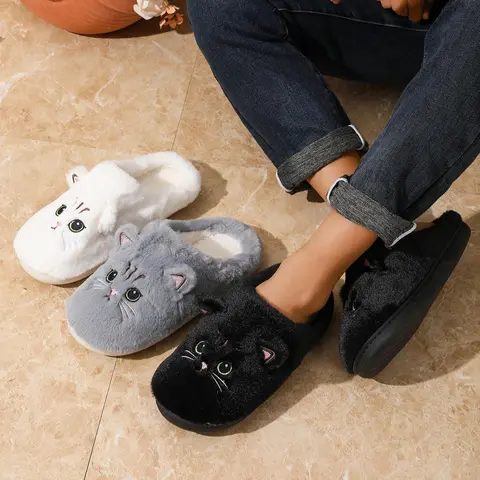 Unisex Cute Animal Print Faux Fur Ankle House Slippers - Fun Cozy Indoor Slides, Winter Warm, Anti-Slip Flat, Quick Slip-On, Gentle On Feet, Couple-Friendly Indoor Wear