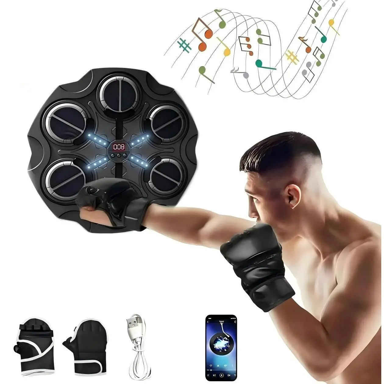 Kids' Electronic Boxing Training Game Toy - Wall-Mounted Boxing Bag, Home Fitness Equipment for 3-6 Years, LED Lights, HD Stereo Sound Music Target, Adjustable Speed, Volume Control
