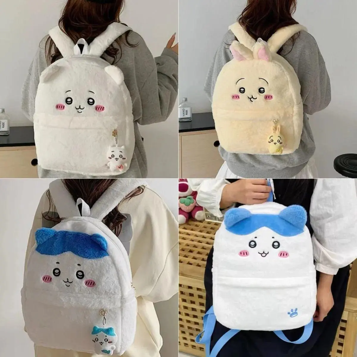 Cute Usagi Chiikawa-q Cartoon Backpack - Skin-friendly Fluffy Large-capacity Kawaii School Backpack for Girls, New-style Sweet DIY Specialty Supply, Supplementary Gift for School Use, Backpacks For School