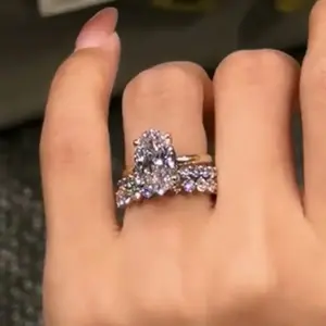 Maxine CZ 4.0ct Oval Cut 3PC Engagement Ring Set, Bridal Ring Set,5A Cubic Zirconia Women's Ring Jewelry,Wedding Ring Set for Daily,Travel,Proposal,Birthday,Anniversary