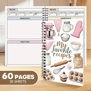1pc Fun Recipe Notebook Journal, Personal Blank Recipe Book, Recipe Notebook for Recording Homemade Recipes, Scrapbook Craft Supplies, White Pink Baking Tools Theme