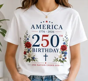 Patriotic America Graphic Tee, Celebrate 250th Birthday, One Nation Under God Shirt, 1776-2026 USA Independence Day T-Shirt