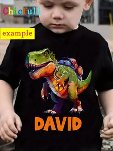 Custom DZTX12069 Boys' NAME Personalized Name Trendy Round Neck T-Shirt with Dinosaur Print (3-13Y)
