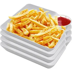 4 Pcs Split Party Platter Chips and Dip Serving Dish 7.28'' x7.28'' Serving Trays for Entertaining with Sauce Holder for Salad Dumpling White