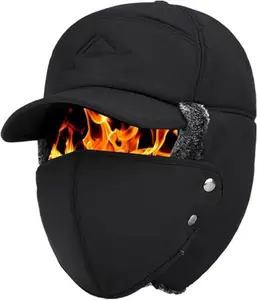 Men Winter Trapper Hat with Ear Flap Thermal Fur Warm Hat Insulated Baseball Cap with Face Cover